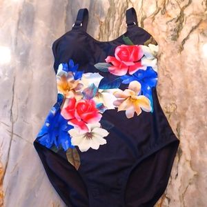 NWOT,  Calvin Klein Black Floral One Piece, size 6
